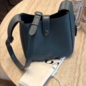 Coach Hadley Leather Shoulder Bag in Dark Teal Pebbled Leather